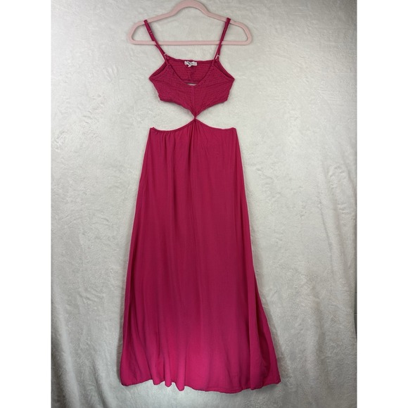 Edit By Nine Hot Pink Small Cut Out Maxi Dress Spaghetti Strap Womens - Picture 1 of 16